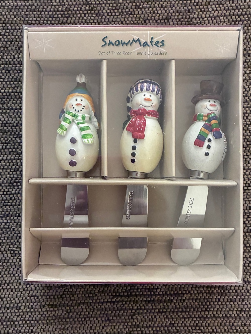 Oneida SnowMates Snowman Spreaders Stainless Steel (3) New in Box